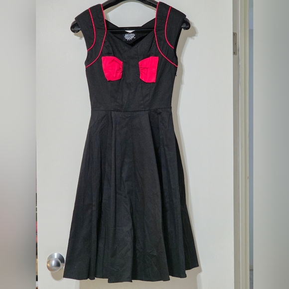 Hearts & Roses Dresses & Skirts - Hearts And Roses Black And Red Retro Inspired Pin Up Style Dress With Red Bow XS